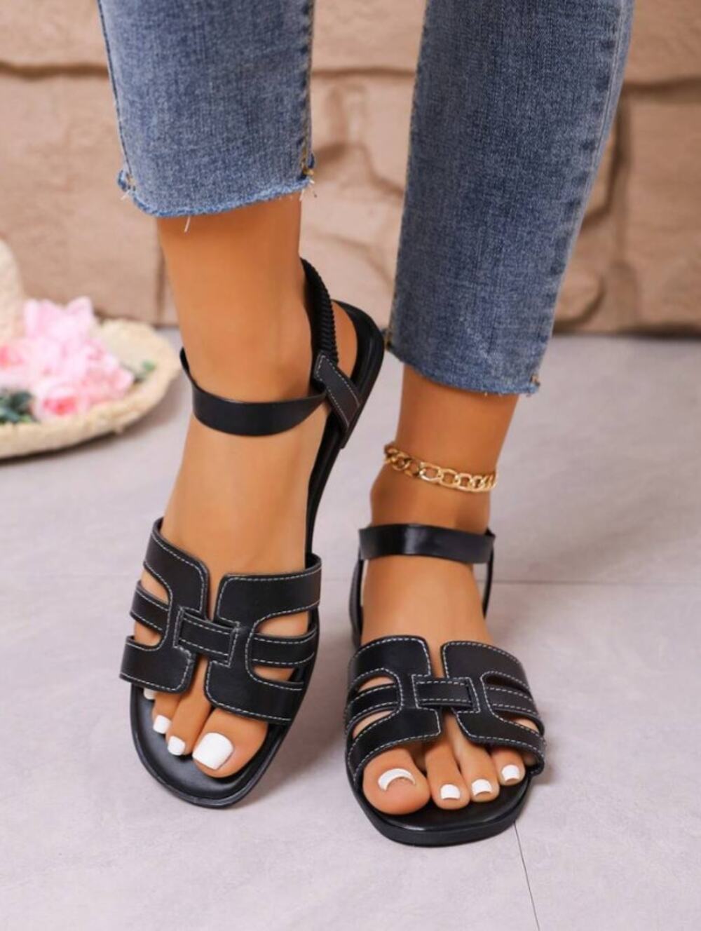 Bibi Lou Holly Ankle Strap Flat Sandals Leather Designer Minimalist Summer 10